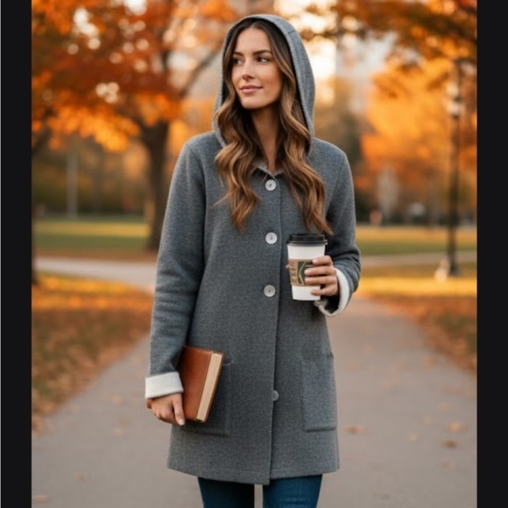 Bianco&blu Elegant Gray Hooded Women's Cardigan